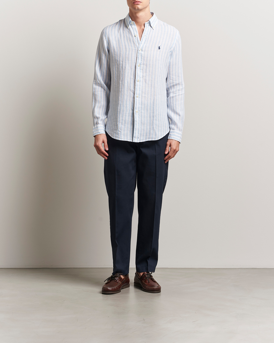 Uomini | Camicie | Polo Ralph Lauren | Custom Fit Striped Linen Shirt Office Blue/White