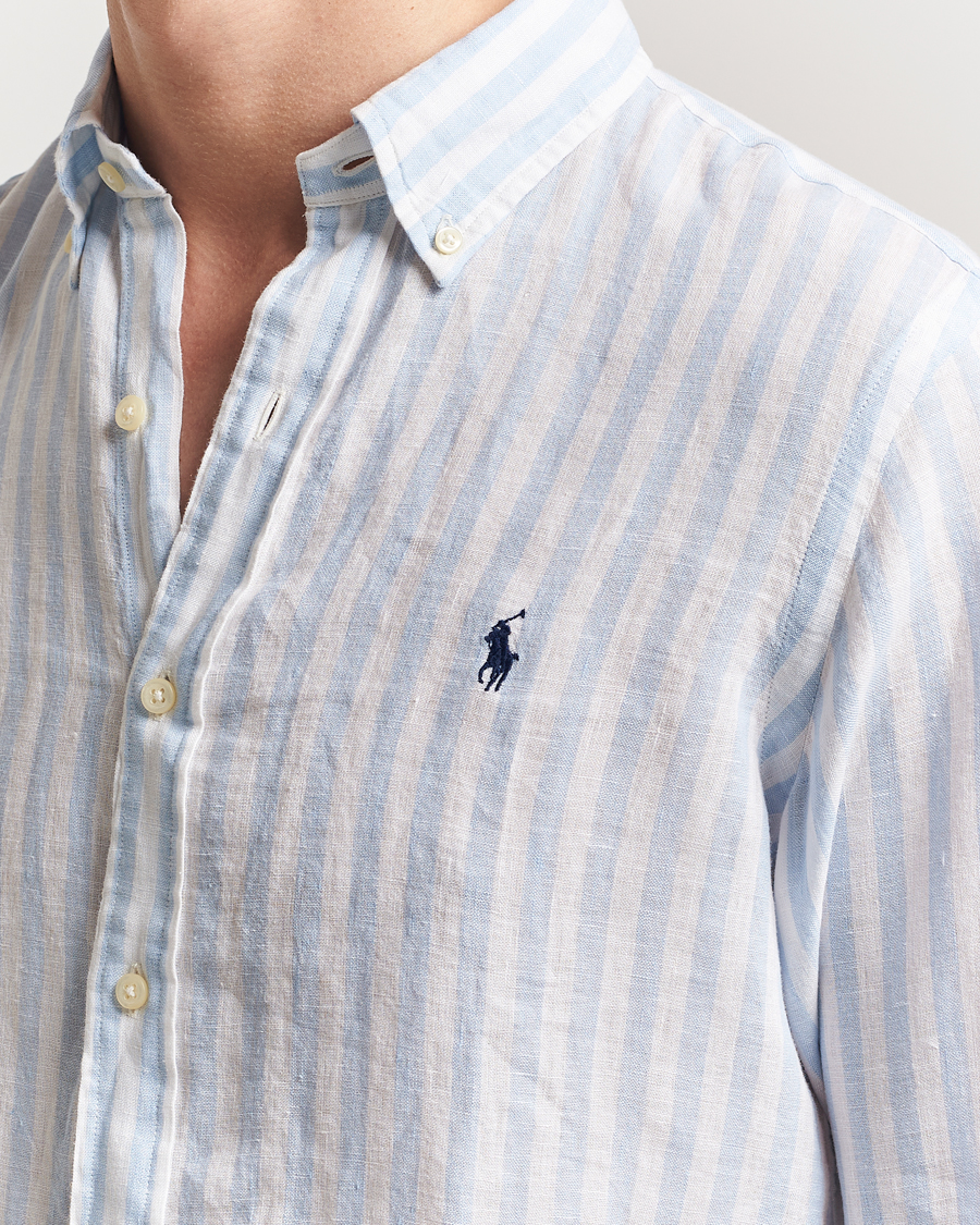 Uomini | Camicie | Polo Ralph Lauren | Custom Fit Striped Linen Shirt Office Blue/White