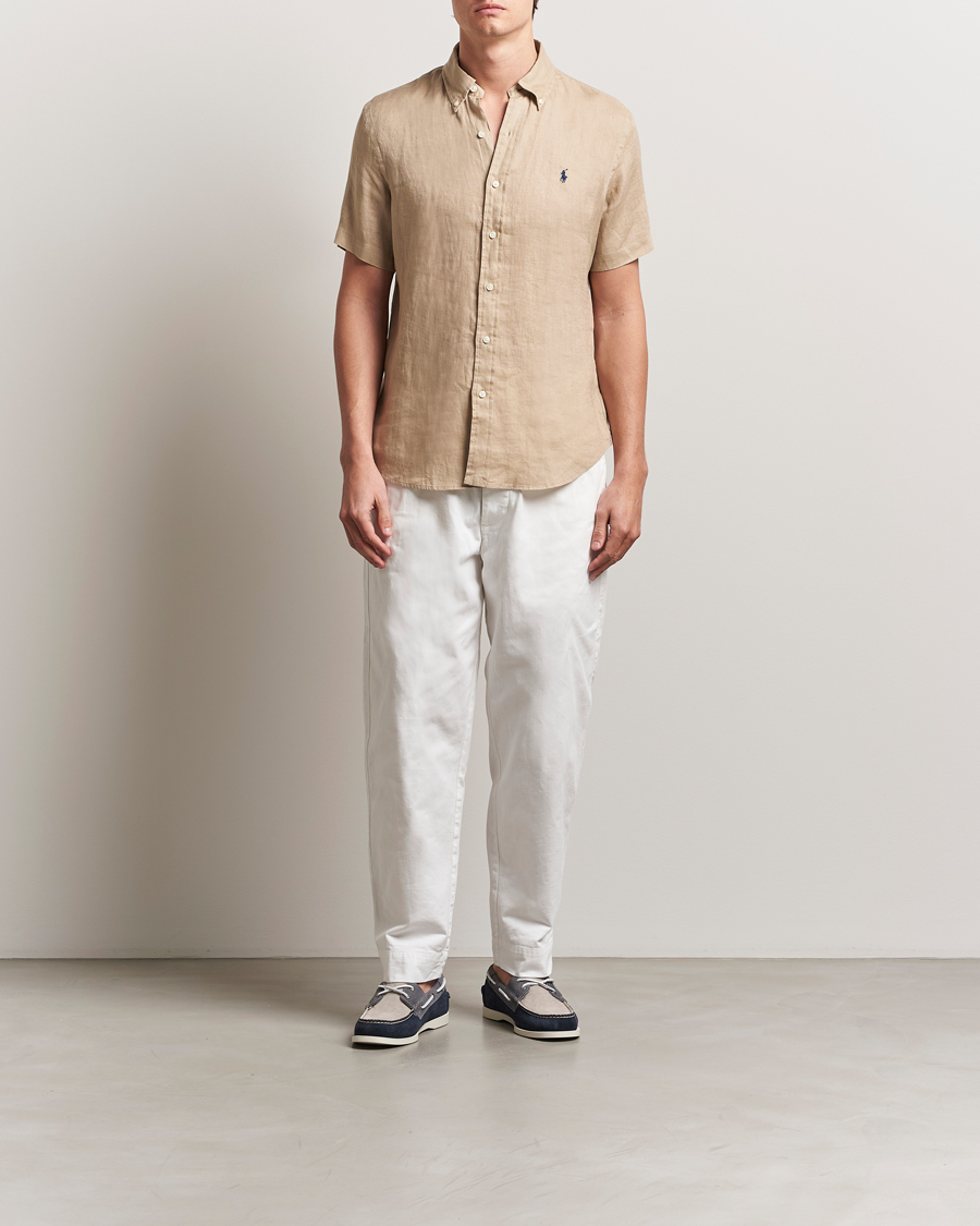Uomini | Camicie | Polo Ralph Lauren | Short Sleeve Linen Shirt Coastal Beige