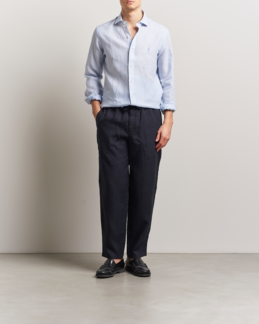 Uomini | Camicie | Polo Ralph Lauren | Custom Fit Dressed Striped Linen Shirt Cabana Blue