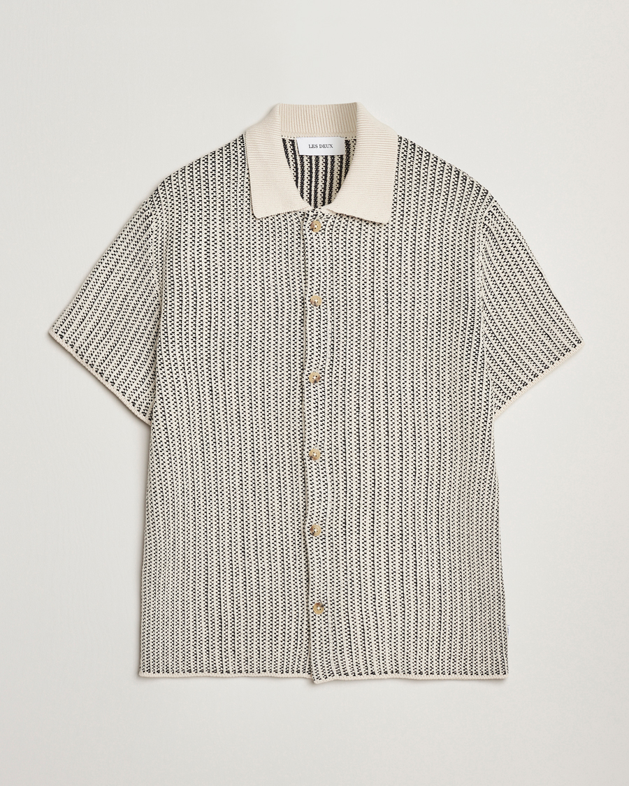 Uomini | Camicie | LES DEUX | Easton Knitted Short Sleeve Shirt Ivory/Black