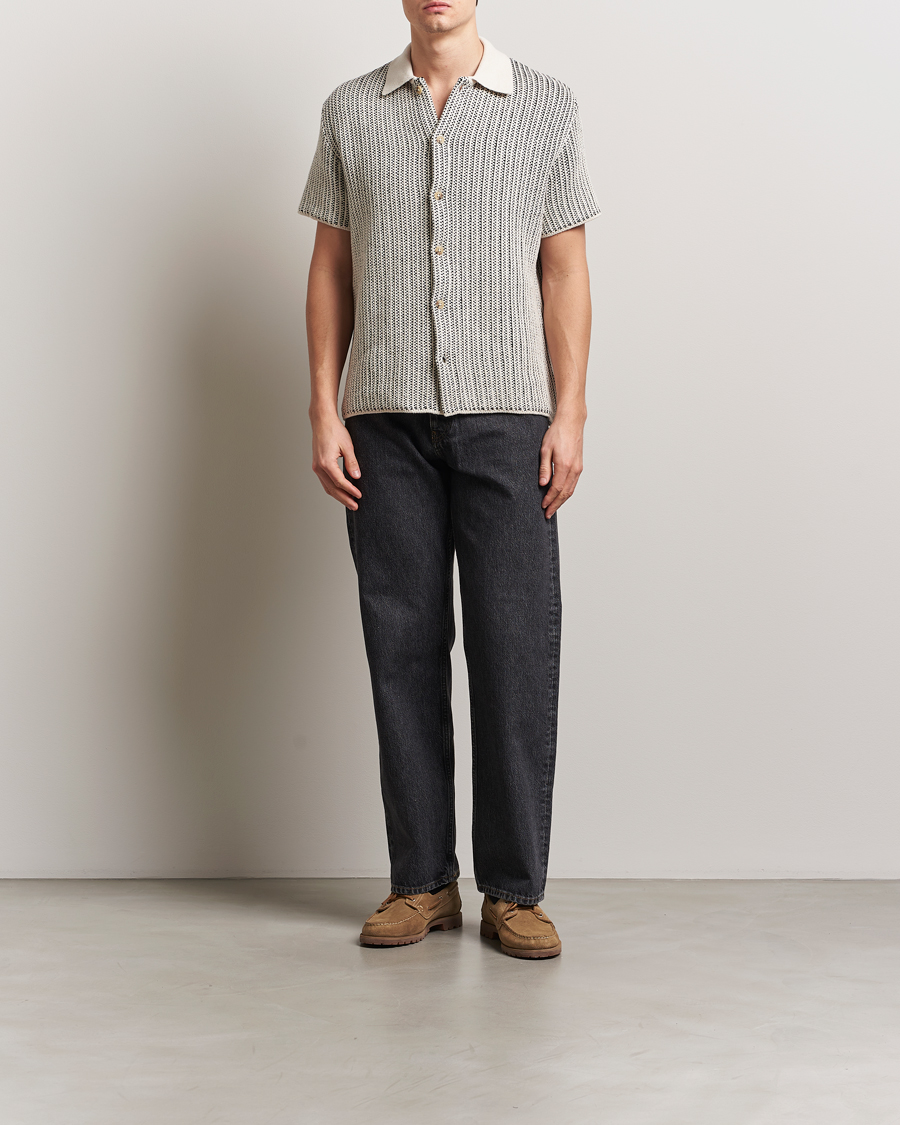 Uomini | Camicie | LES DEUX | Easton Knitted Short Sleeve Shirt Ivory/Black