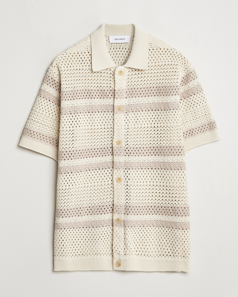 Uomini | Camicie | LES DEUX | Gianni Striped Knitted Short Sleeve Shirt Ivory