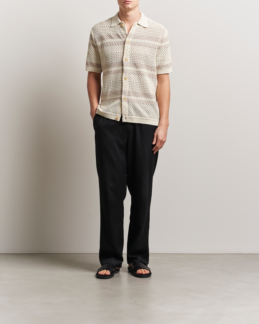 Uomini | Camicie | LES DEUX | Gianni Striped Knitted Short Sleeve Shirt Ivory