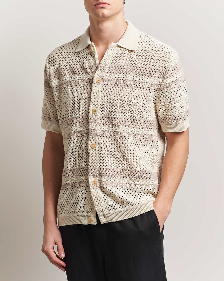 Uomini | Camicie | LES DEUX | Gianni Striped Knitted Short Sleeve Shirt Ivory