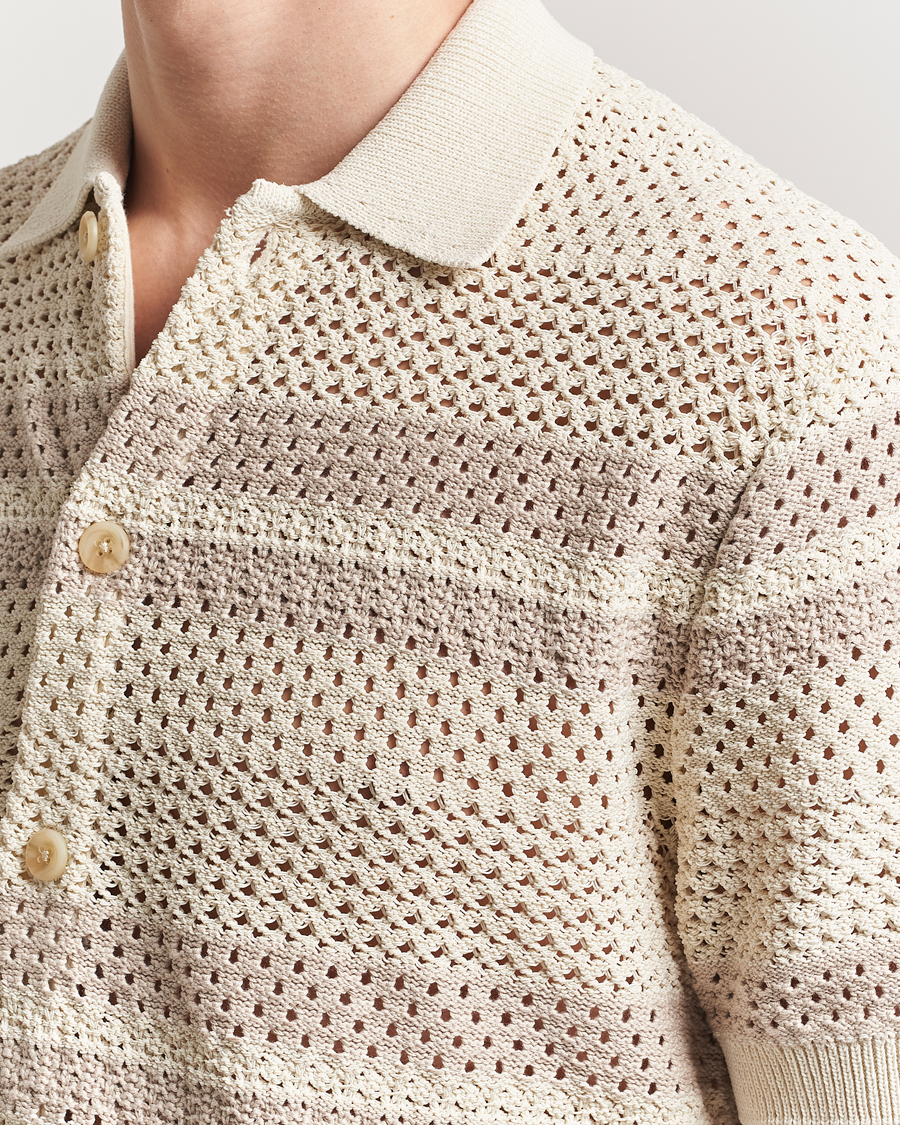 Uomini | Camicie | LES DEUX | Gianni Striped Knitted Short Sleeve Shirt Ivory