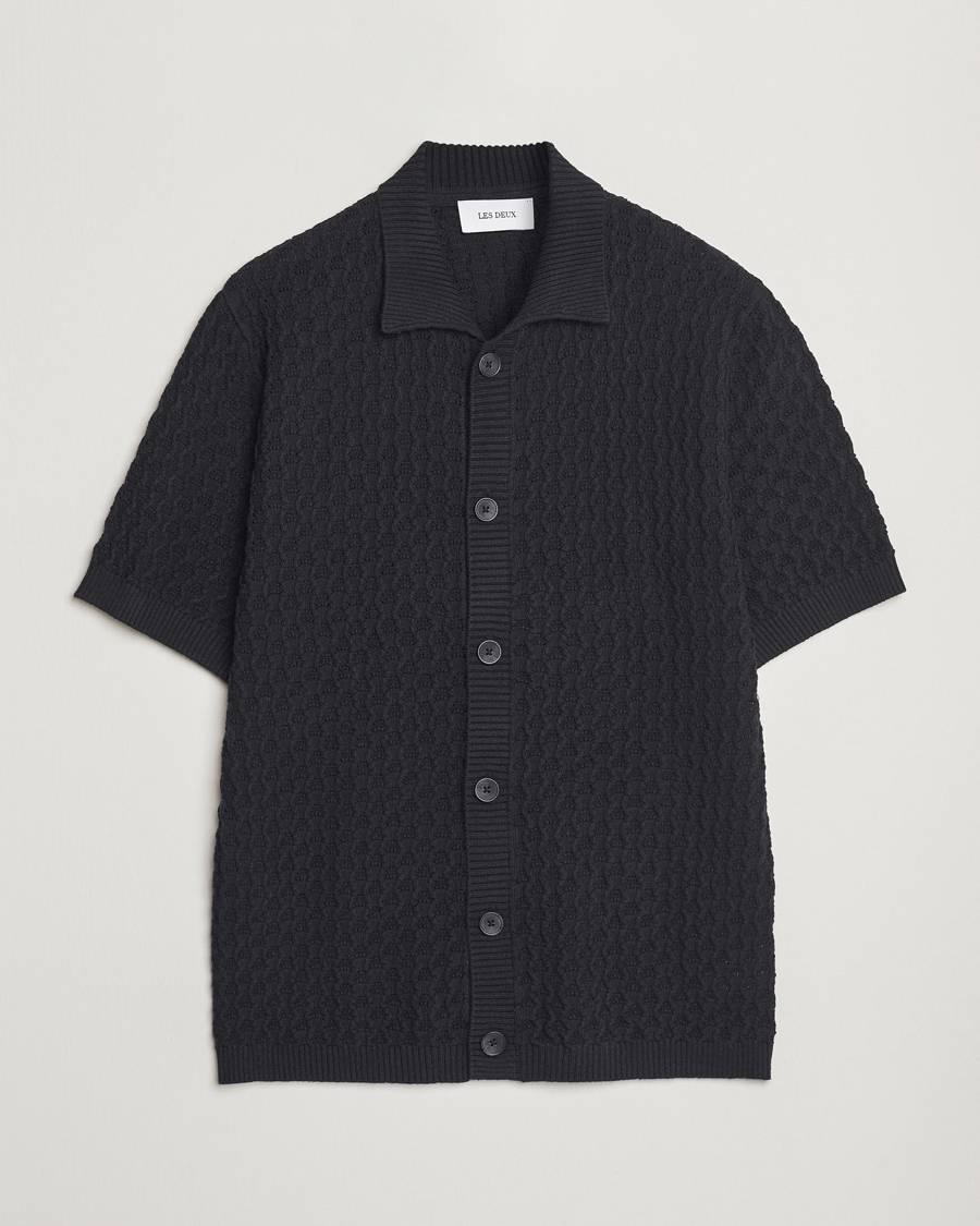 Uomini | Camicie | LES DEUX | Gespertus Knitted Short Sleeve Shirt Black