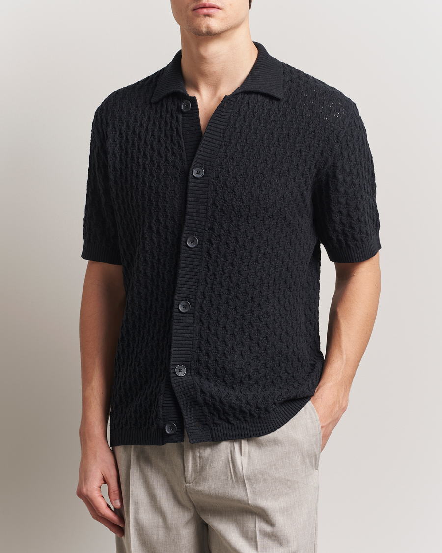 Uomini | Camicie | LES DEUX | Gespertus Knitted Short Sleeve Shirt Black