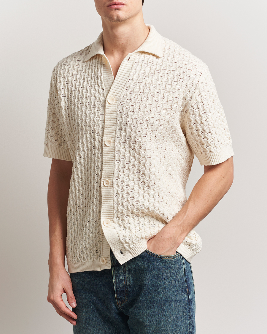Uomini | Camicie | LES DEUX | Gespertus Knitted Short Sleeve Shirt Ivory