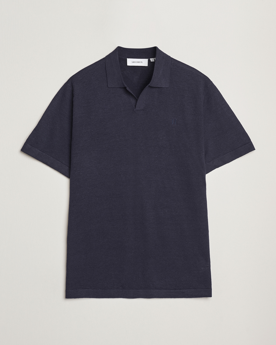 Uomini | Polo | LES DEUX | Emmanuel Linen/Cotton Polo Knit Dark Navy