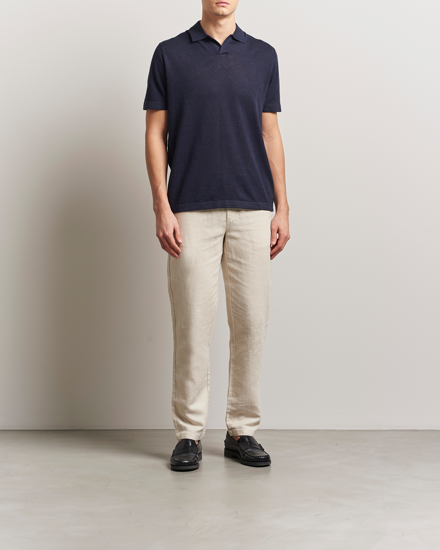 Uomini | Polo | LES DEUX | Emmanuel Linen/Cotton Polo Knit Dark Navy