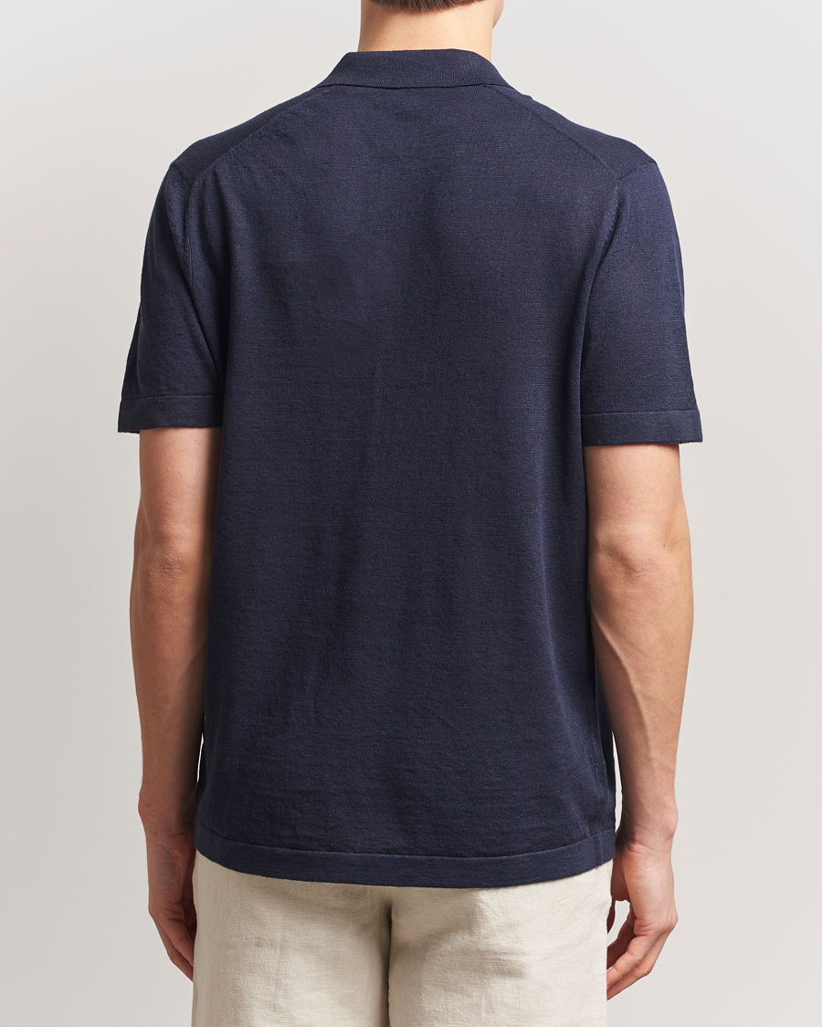 Uomini | Polo | LES DEUX | Emmanuel Linen/Cotton Polo Knit Dark Navy