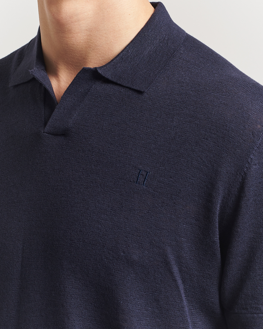 Uomini | Polo | LES DEUX | Emmanuel Linen/Cotton Polo Knit Dark Navy