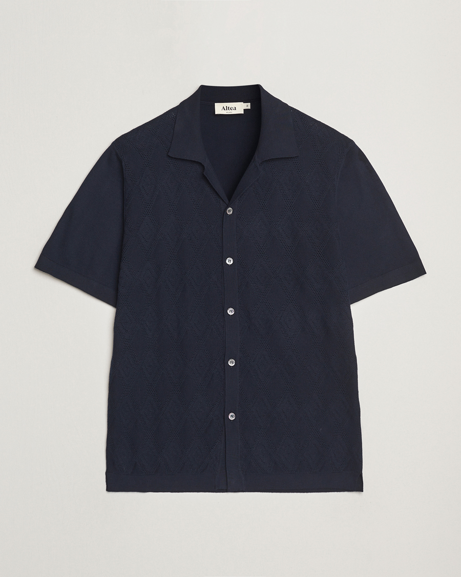Uomini | Camicie | Altea | Jacquard Knit Camp Shirt Navy