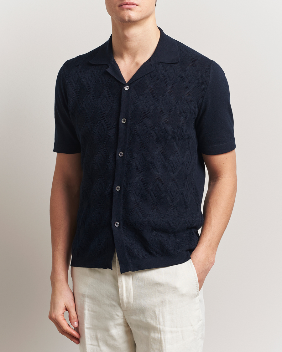 Uomini | Camicie | Altea | Jacquard Knit Camp Shirt Navy