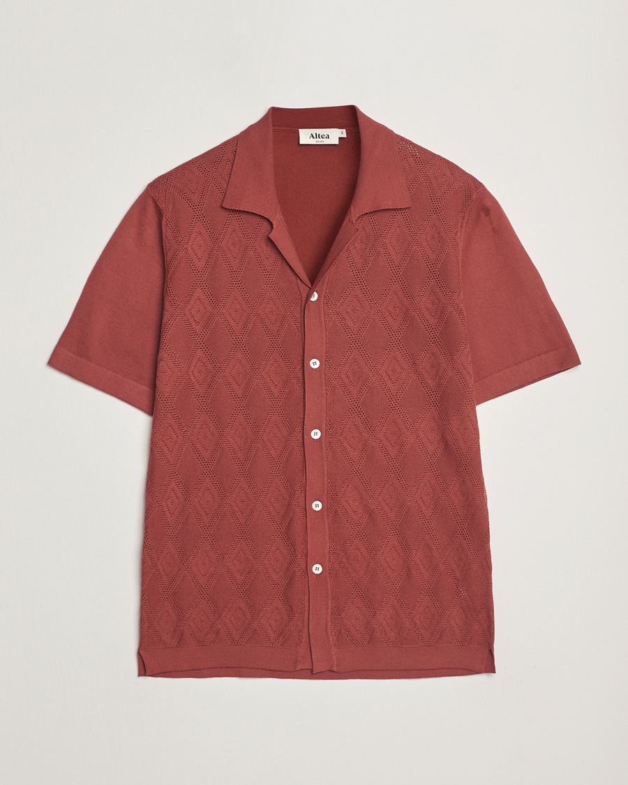 Uomini | Camicie | Altea | Jacquard Knit Camp Shirt Burgundy