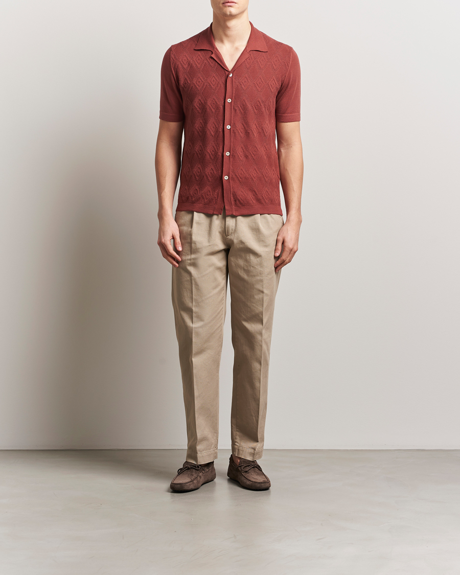 Uomini | Camicie | Altea | Jacquard Knit Camp Shirt Burgundy