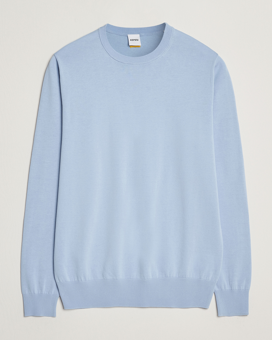 Uomini | Maglieria | Aspesi | Rib Cotton Crew Neck Light Blue