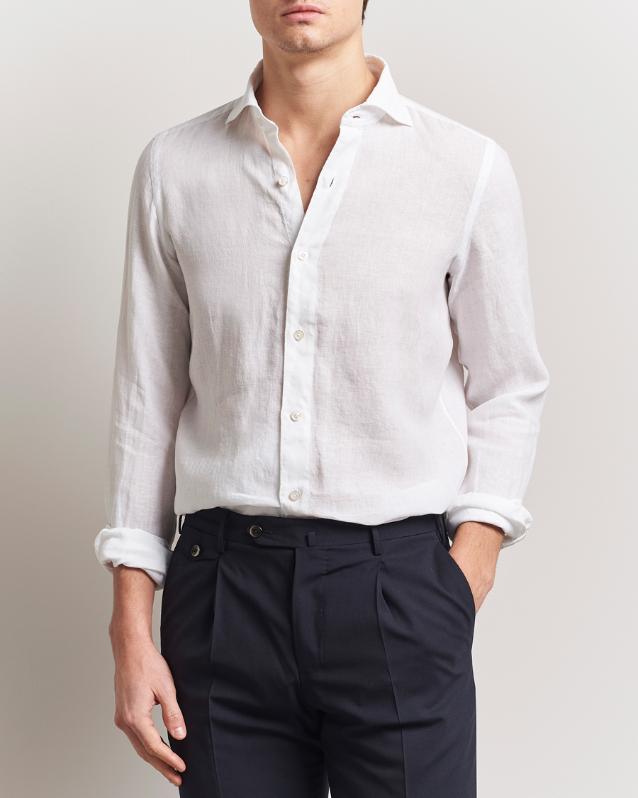 Uomini | Camicie | Finamore Napoli | Gaeta Linen Shirt White