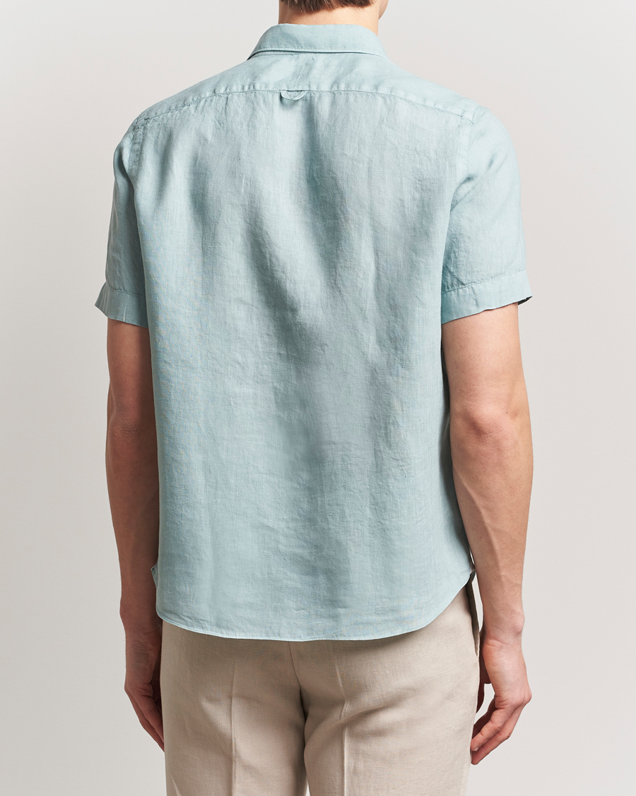Uomini | Camicie | Finamore Napoli | Linen Short Sleeve Sport Shirt Teal