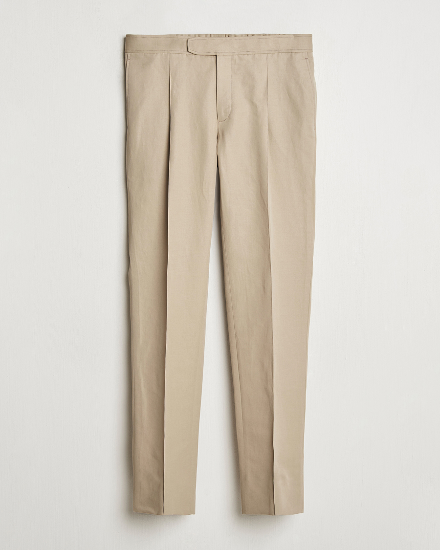 Uomini | Pantaloni | Brioni | Cotton/Linen Pleated Trousers Beige