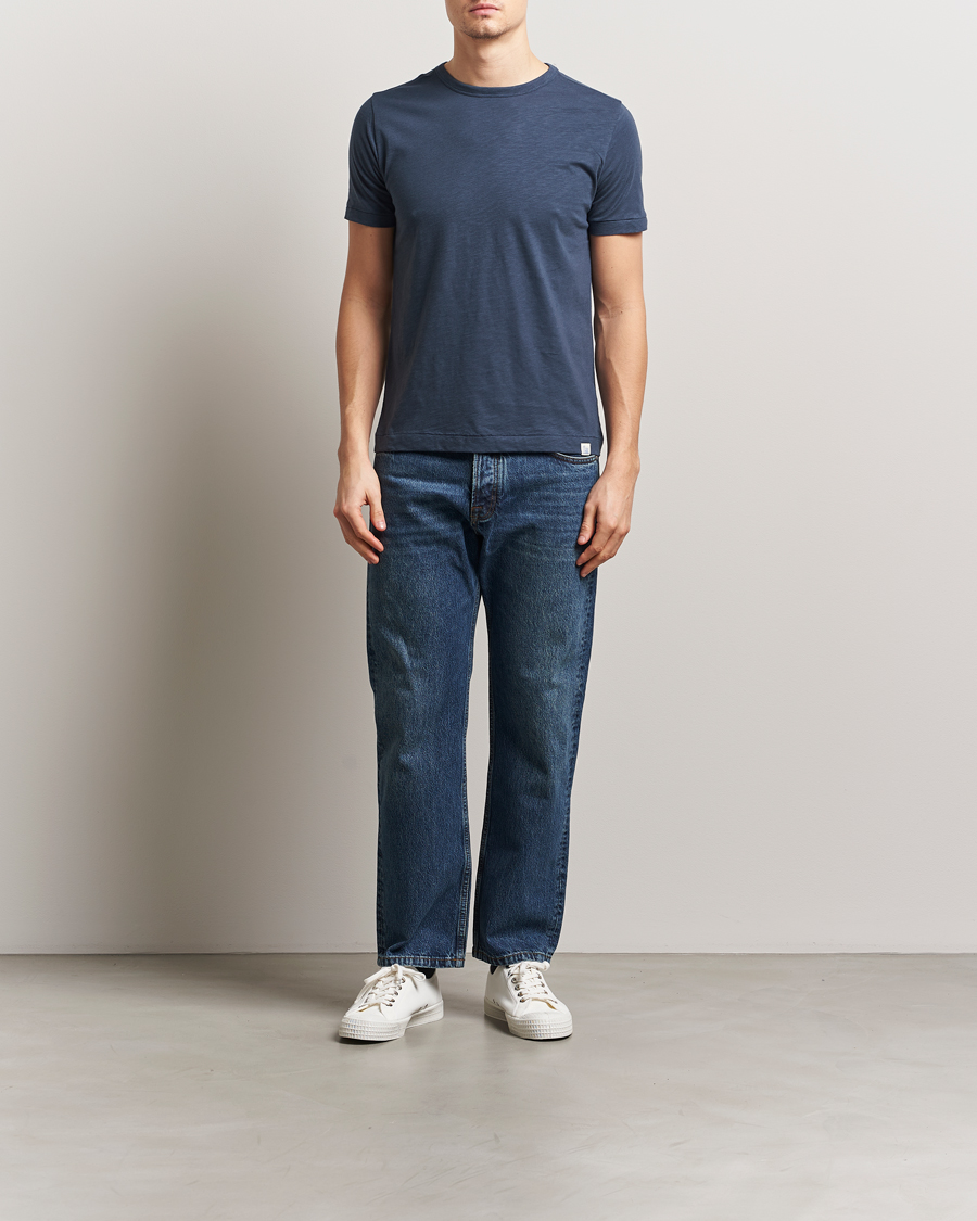 Uomini | T-shirt | Merz b. Schwanen | Organic Pima Cotton Slub Crew Neck T-Shirt Denim Blue