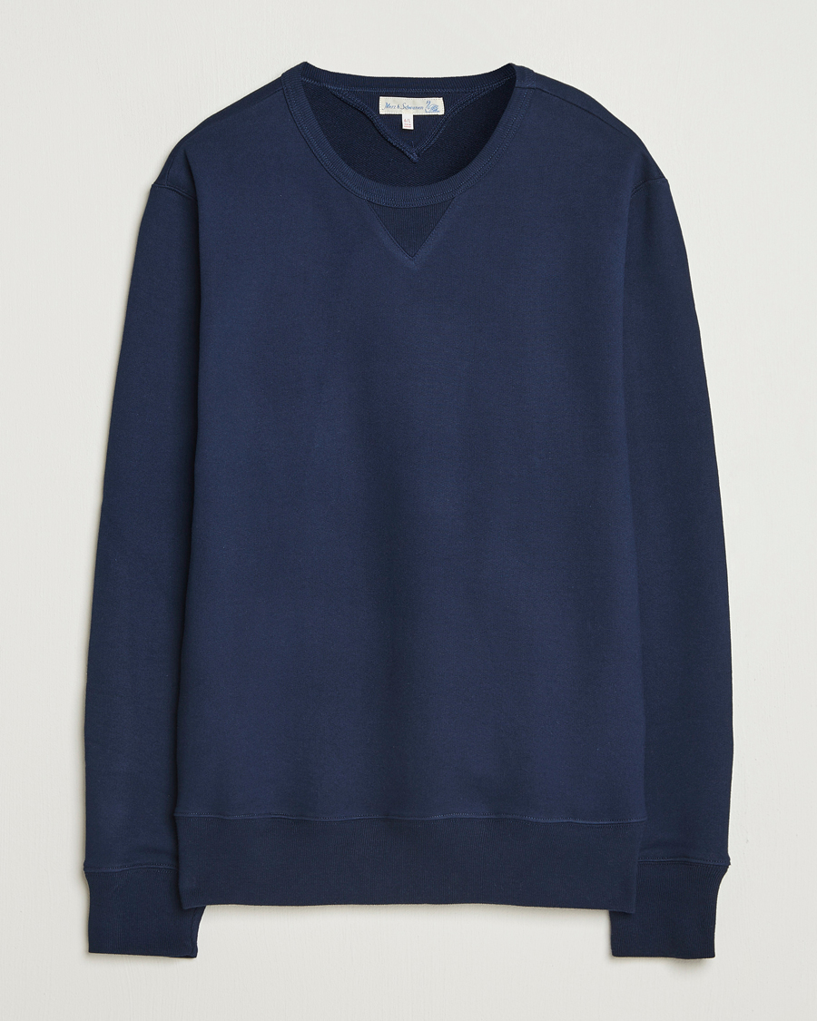 Uomini | Maglieria | Merz b. Schwanen | Sturdy Loopback Fleece Sweatshirt Ink Blue
