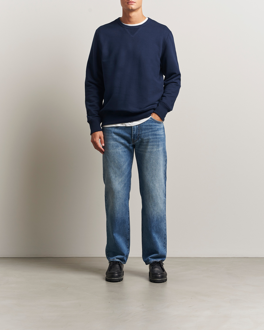 Uomini | Maglieria | Merz b. Schwanen | Sturdy Loopback Fleece Sweatshirt Ink Blue