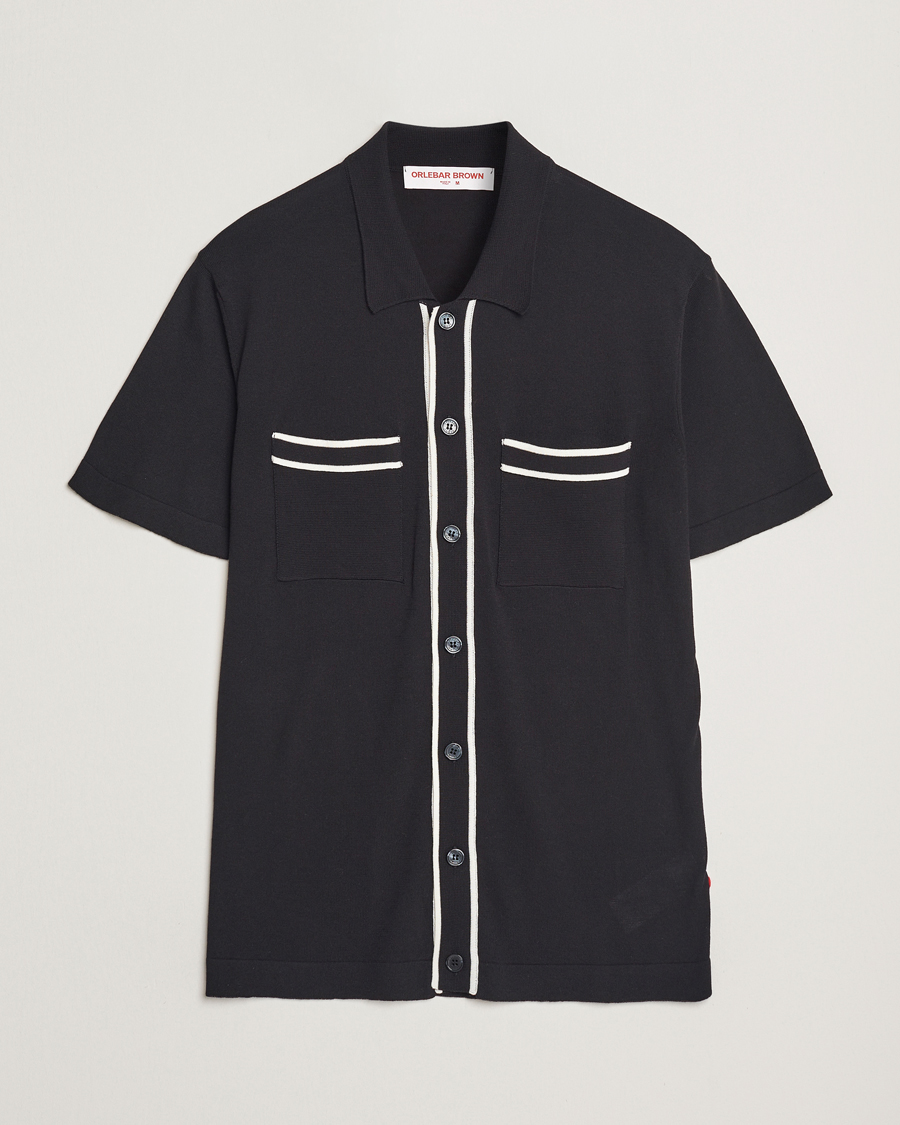 Uomini | Camicie | Orlebar Brown | Keeling Silk/Cotton Knitted Shirt Black/White Sand