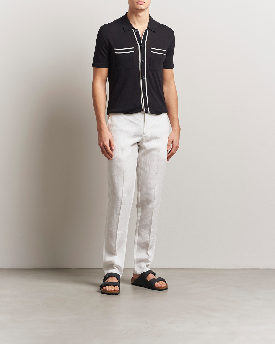 Uomini | Camicie | Orlebar Brown | Keeling Silk/Cotton Knitted Shirt Black/White Sand