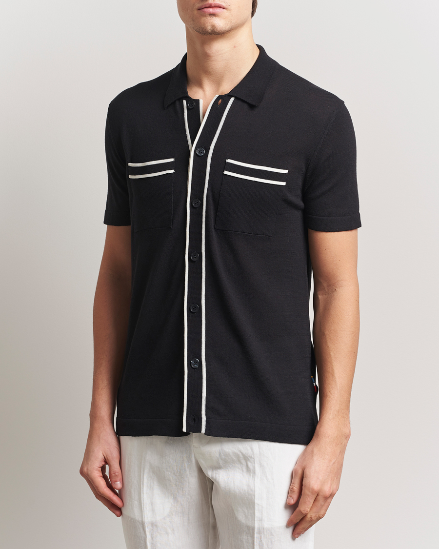 Uomini | Camicie | Orlebar Brown | Keeling Silk/Cotton Knitted Shirt Black/White Sand
