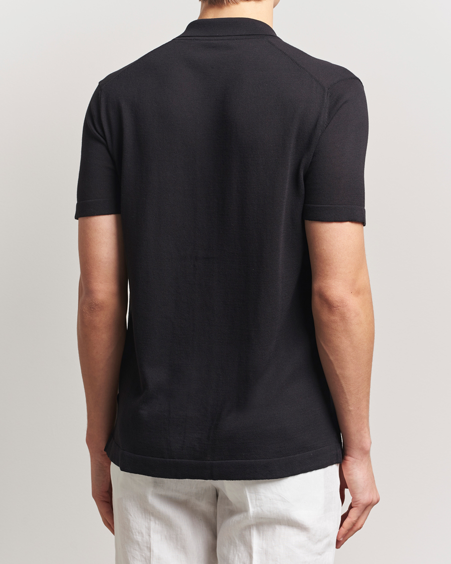 Uomini | Camicie | Orlebar Brown | Keeling Silk/Cotton Knitted Shirt Black/White Sand