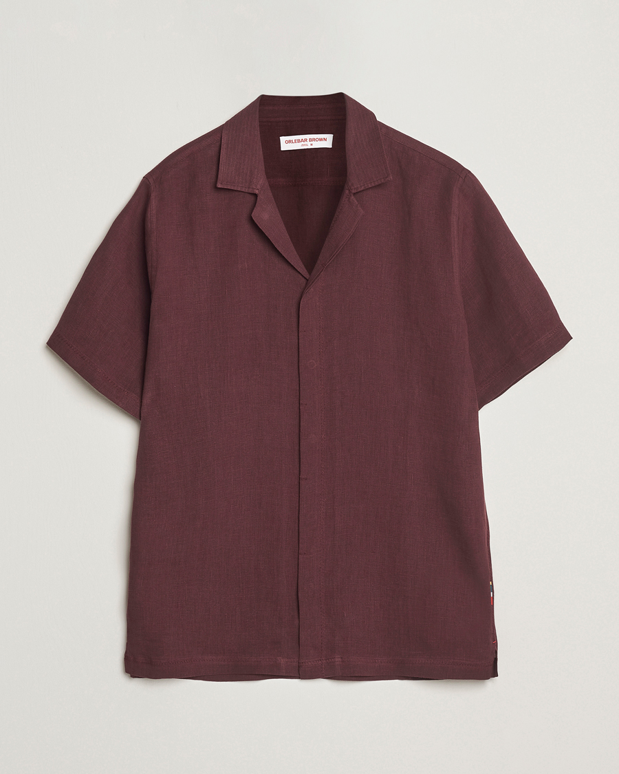 Uomini | Camicie | Orlebar Brown | Maitan II Short Sleeve Linen Shirt Damson