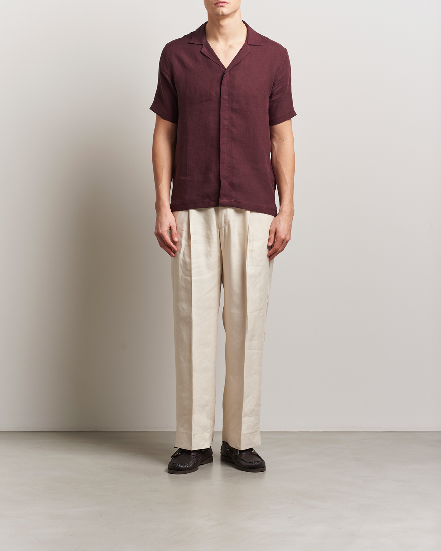 Uomini | Camicie | Orlebar Brown | Maitan II Short Sleeve Linen Shirt Damson