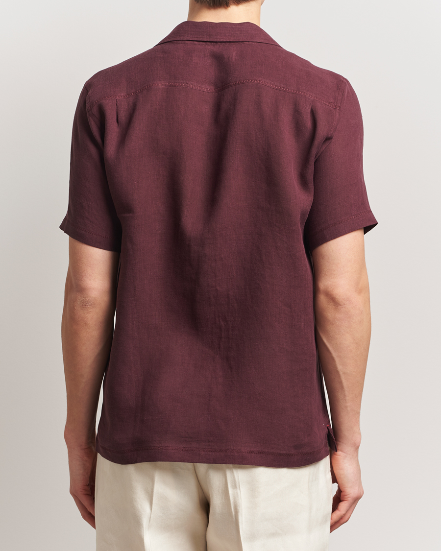 Uomini | Camicie | Orlebar Brown | Maitan II Short Sleeve Linen Shirt Damson