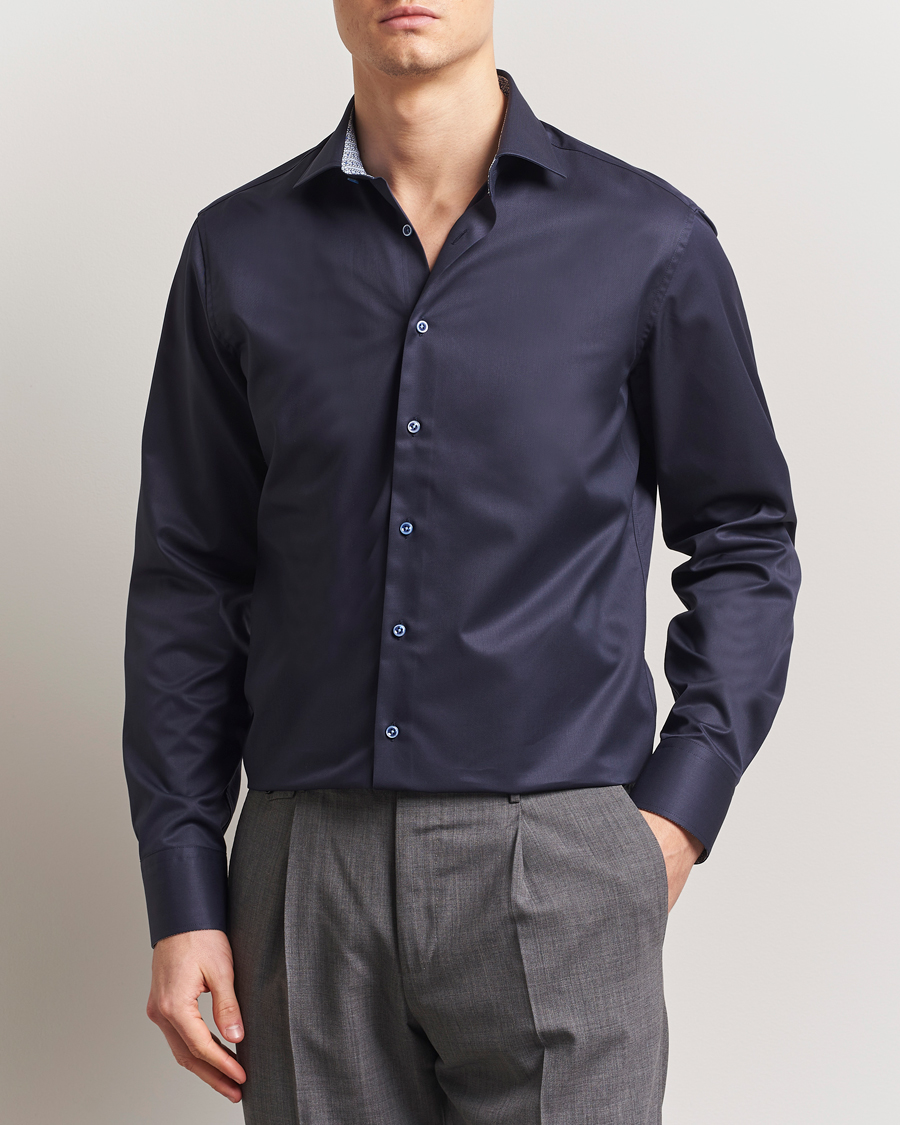 Uomini | Camicie | Stenströms | Fitted Body Contrast Cotton Twill Shirt Navy