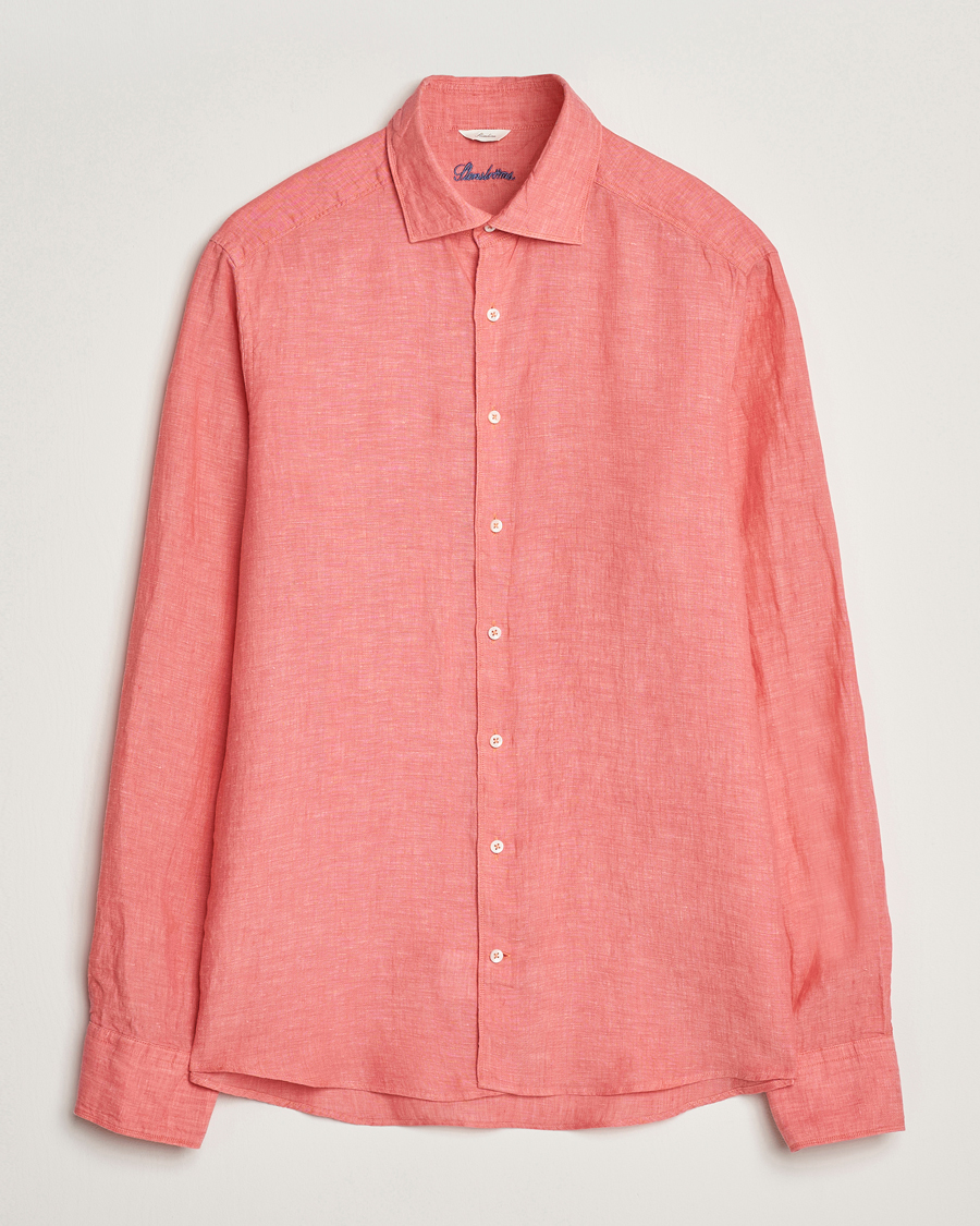 Uomini | Camicie | Stenströms | Slimline Cut Away Linen Shirt Rasberry