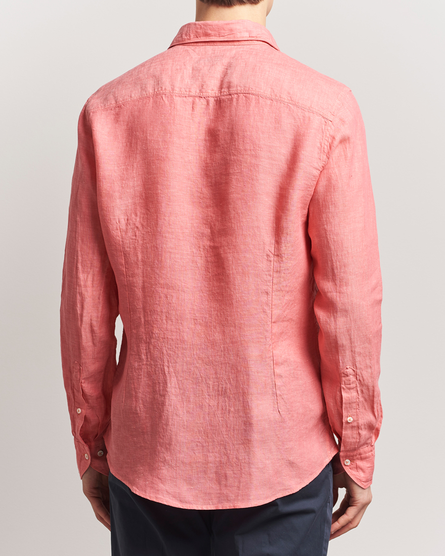 Uomini | Camicie | Stenströms | Slimline Cut Away Linen Shirt Rasberry