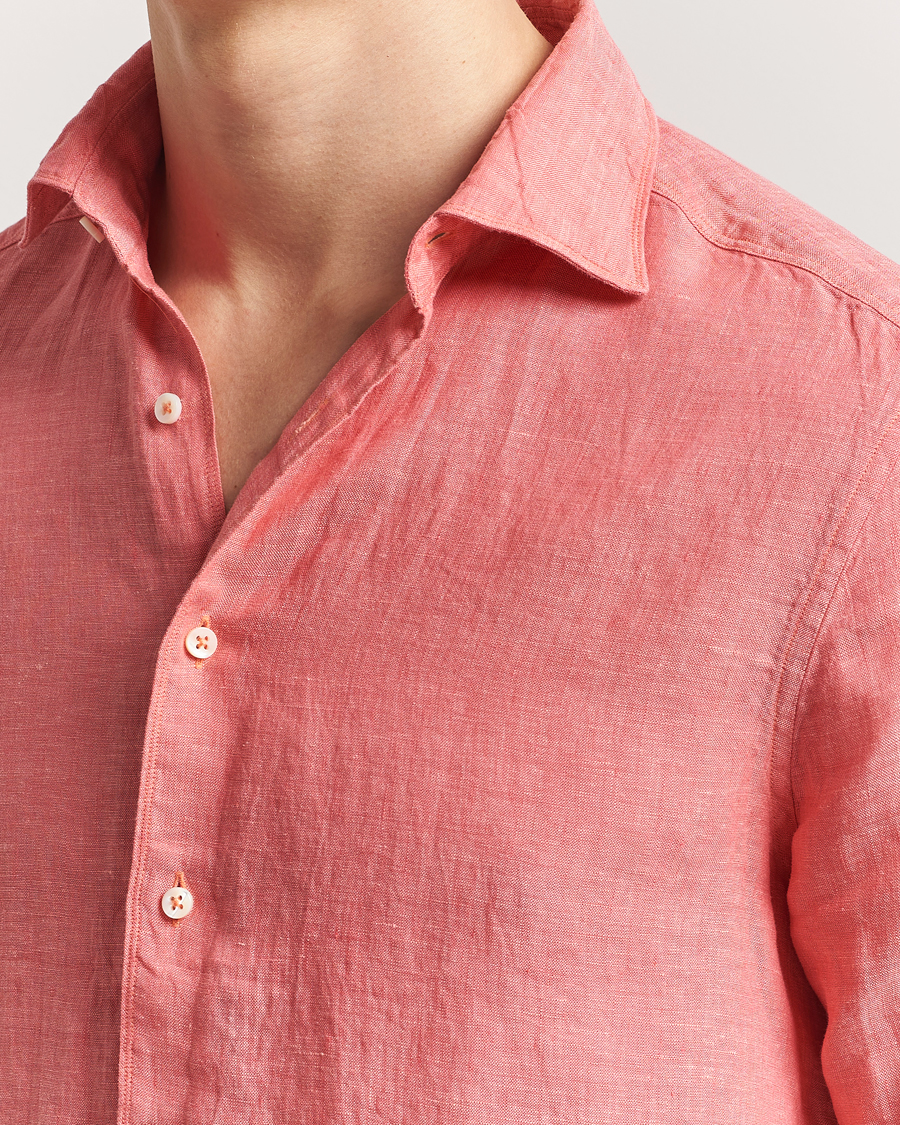 Uomini | Camicie | Stenströms | Slimline Cut Away Linen Shirt Rasberry