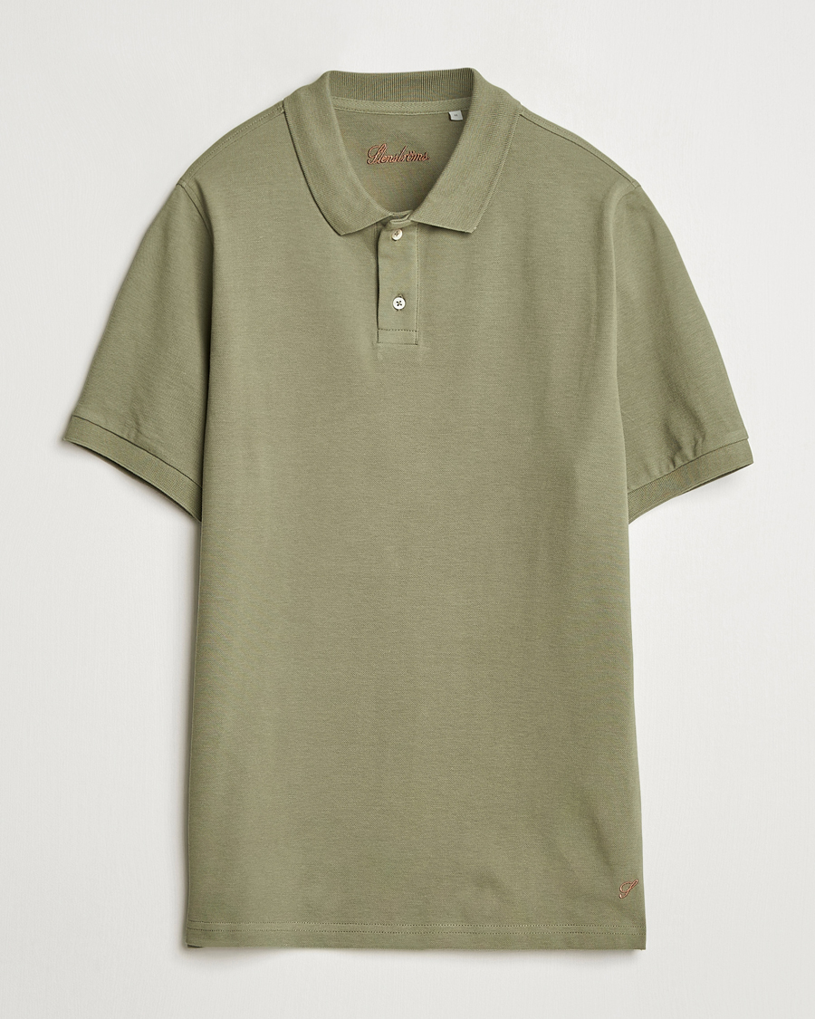 Uomini | Polo | Stenströms | Organic Cotton Piquet Polo Shirt Olive
