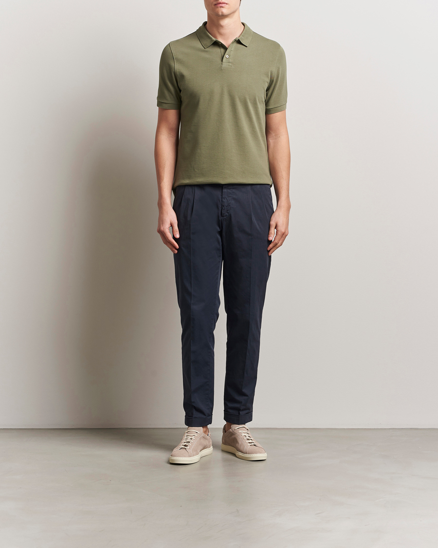 Uomini | Polo | Stenströms | Organic Cotton Piquet Polo Shirt Olive