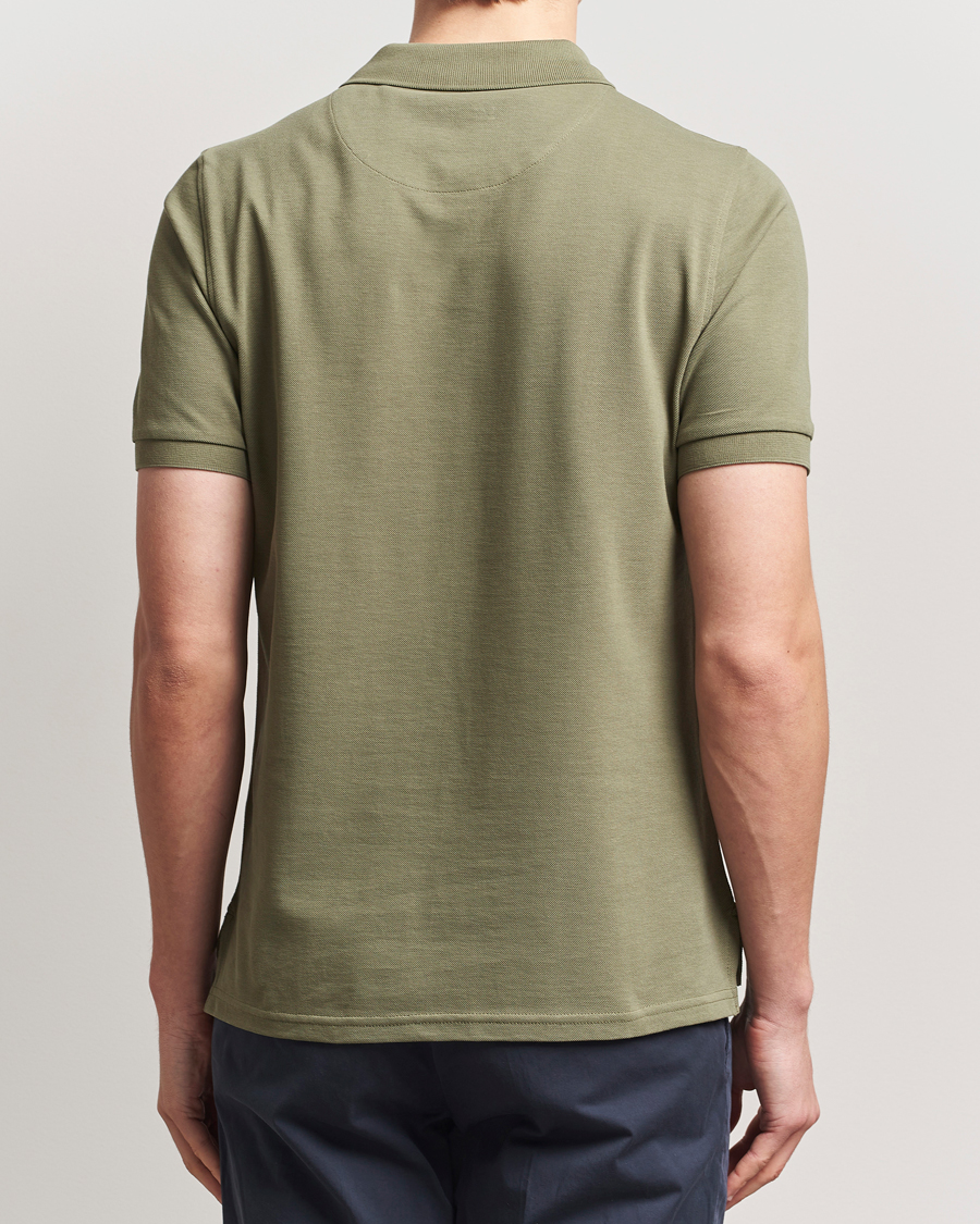 Uomini | Polo | Stenströms | Organic Cotton Piquet Polo Shirt Olive