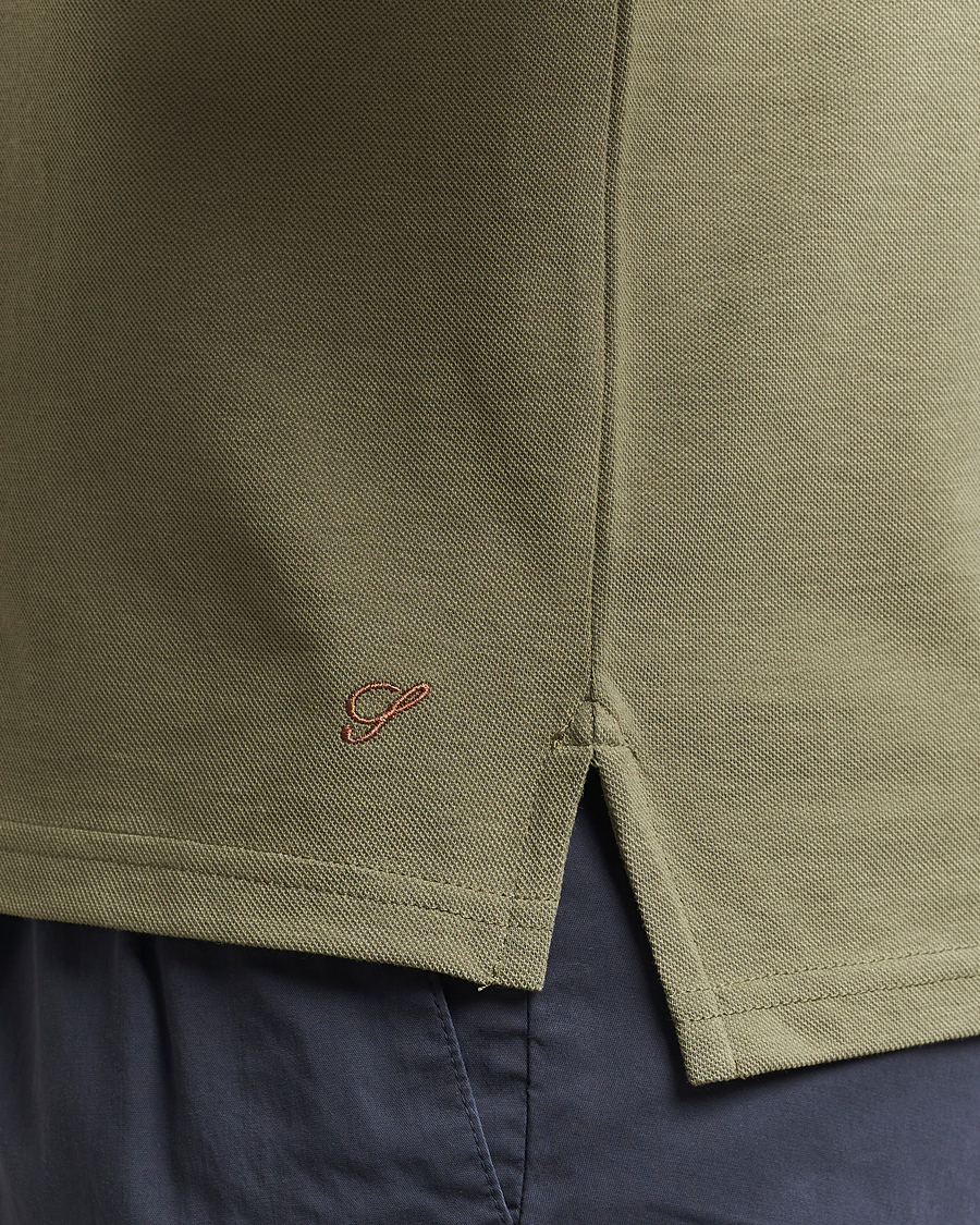 Uomini | Polo | Stenströms | Organic Cotton Piquet Polo Shirt Olive