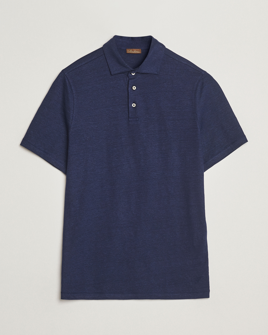 Uomini | Polo | Stenströms | Linen Polo Shirt Navy