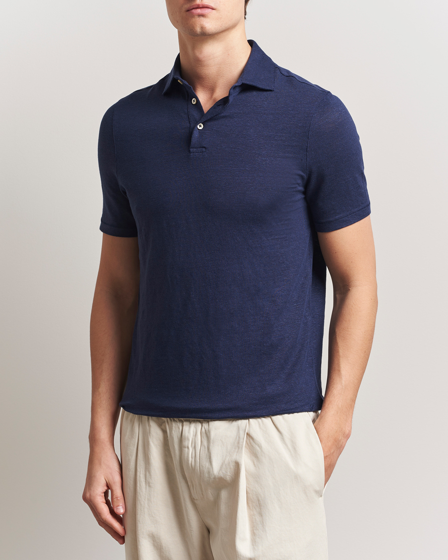 Uomini | Polo | Stenströms | Linen Polo Shirt Navy
