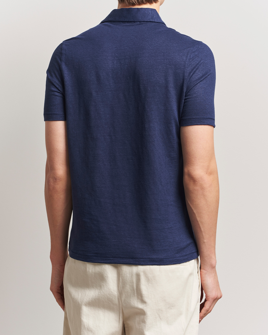 Uomini | Polo | Stenströms | Linen Polo Shirt Navy