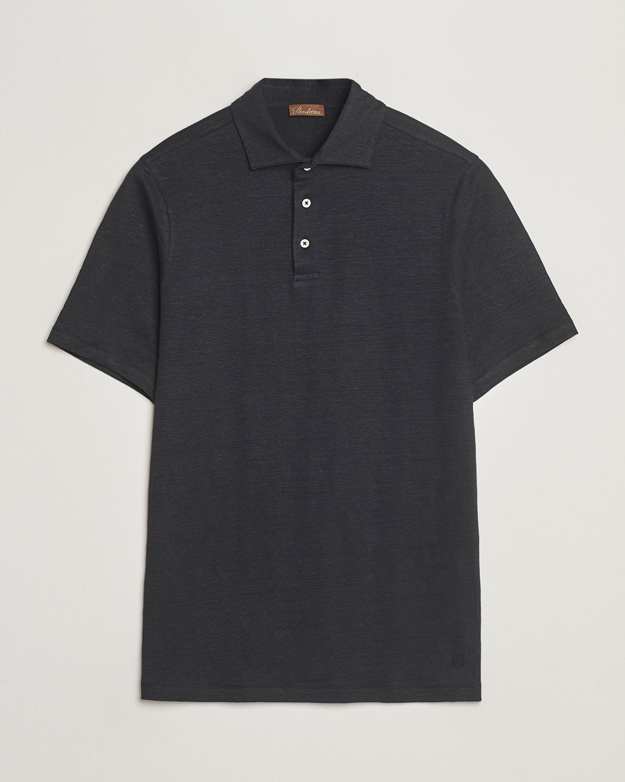 Uomini | Polo | Stenströms | Linen Polo Shirt Black