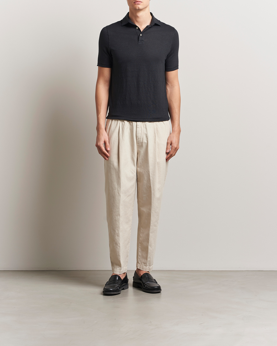 Uomini | Polo | Stenströms | Linen Polo Shirt Black