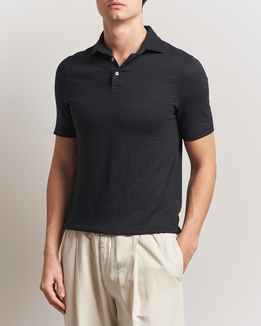 Uomini | Polo | Stenströms | Linen Polo Shirt Black