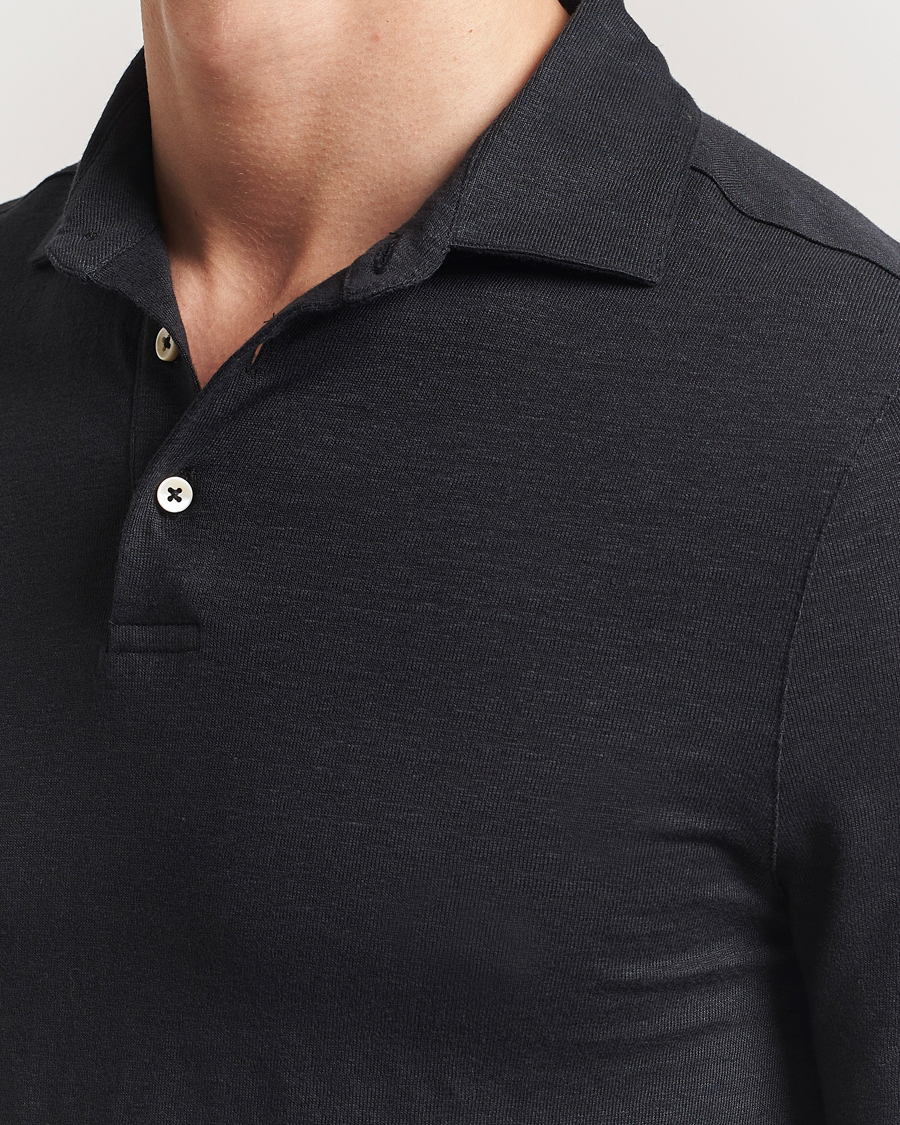 Uomini | Polo | Stenströms | Linen Polo Shirt Black